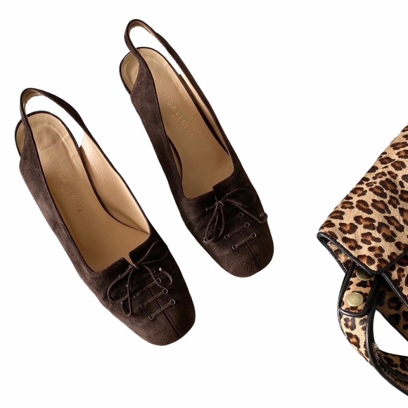 Bottega Veneta ♛ Lace Up Suede Slingback Pump Sandal Heels ♛ Chocolate - Picture 7 of 12